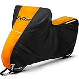 Favoto Funda para Moto Cubierta de Motocicleta 210D Impermeable, Protectora a Prueba de Sol Lluvia Polvo Viento Nieve Excremento de Pájaro al Aire Libre, 245x105x125cm Naranja+Negro