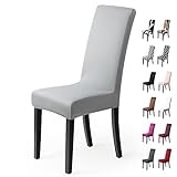 Fundas para sillas Pack de 6 Fundas sillas Comedor Fundas elásticas, Cubiertas para sillas,bielástico Extraíble Funda, Muy fácil de Limpiar, Duradera (Paquete de 6, Gris-Plateado)